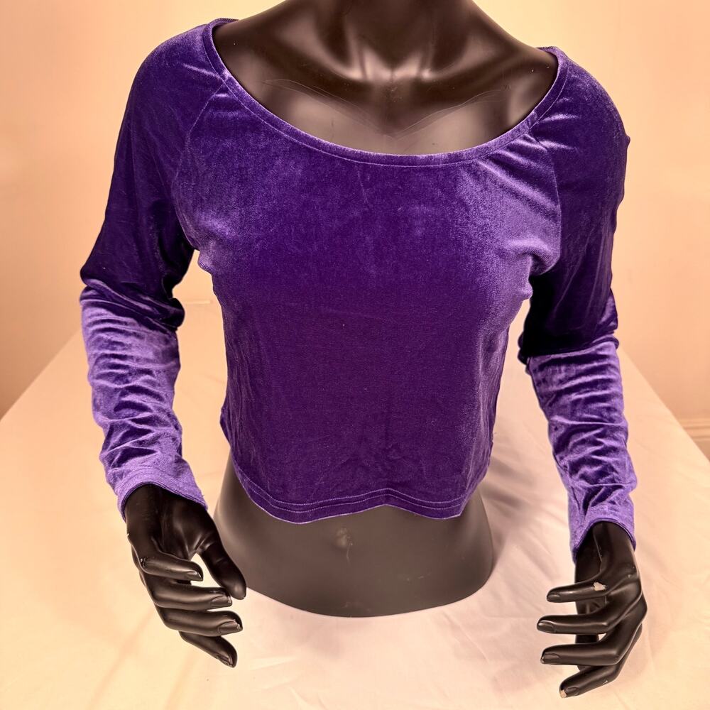 New Allegra K Purple Velvet Off-Shoulder Crop Top XL Long Sleeve
